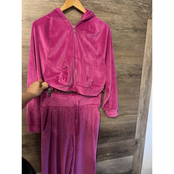 Victoria’s Secret TRACKSUIT SET Velvet Jacket & Jogger Velour Hot Pink Medium - Picture 1 of 16
